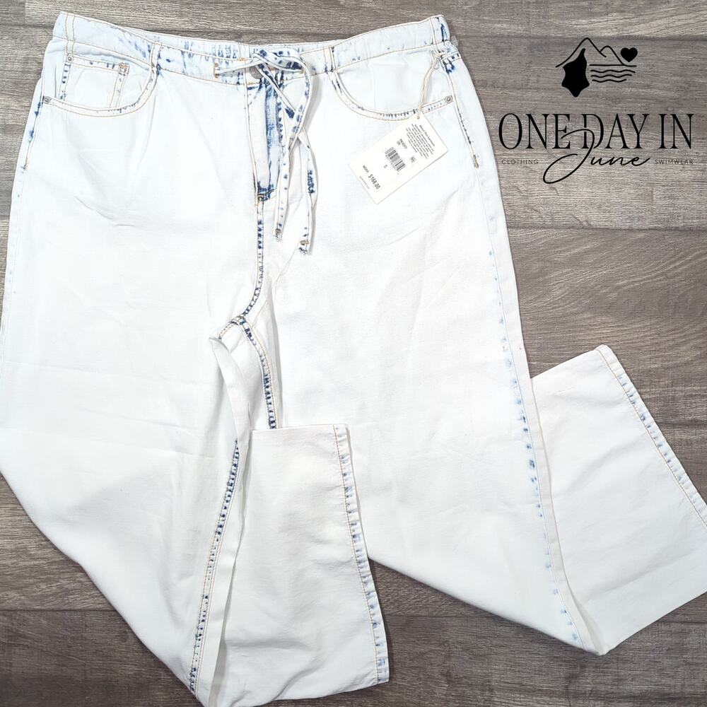 Splendid Wide Leg Crop Jeans White Acid Wash Drawstring NWT $168 Size S
